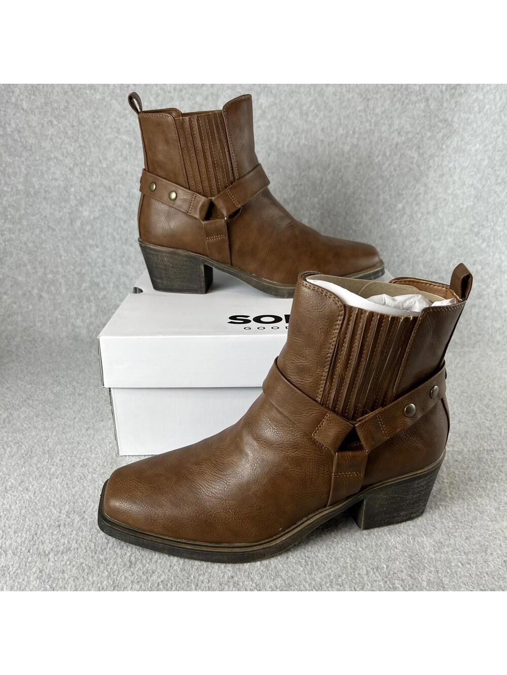 Sonoma Ankle Boots Women Size 6 Western Block Heel Brown Faux Leather New